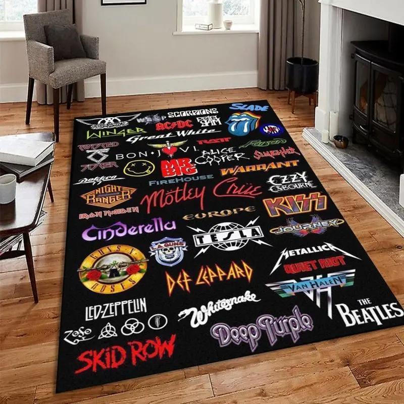 The greatest rock band logos of all time area rug living room and bed room rug rug regtangle carpet floor decor home decor Rectangle Rug