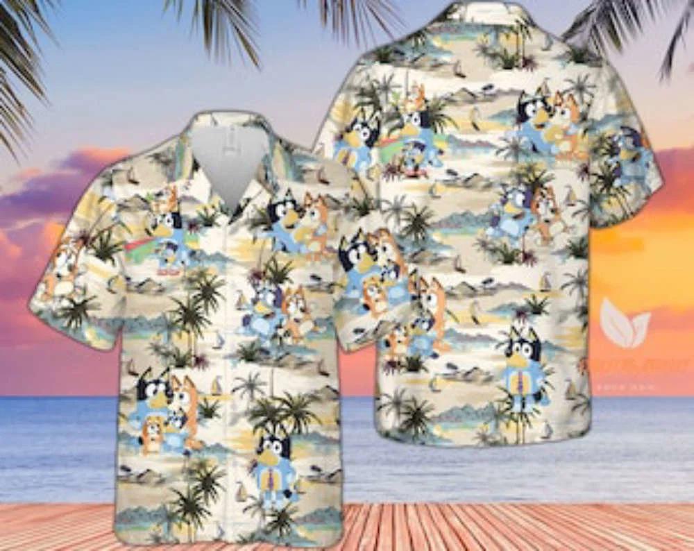 Tropical summer bluey button up hawaiian shirt unisex cartoon fans gift Hawaii Shirt