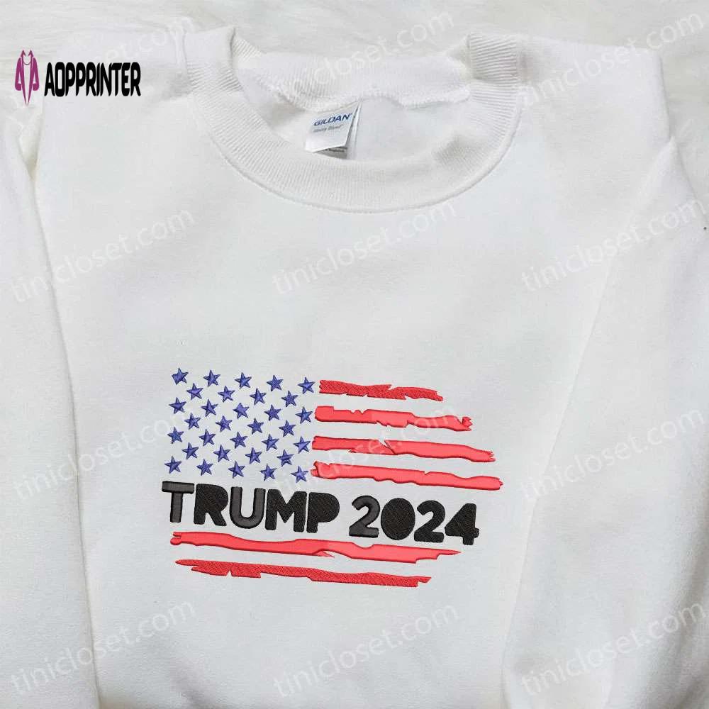 Trump 2024 embroidered hoodie sweatshirt & t-shirt: hot political topics & us flag designs Embroidered Shirt