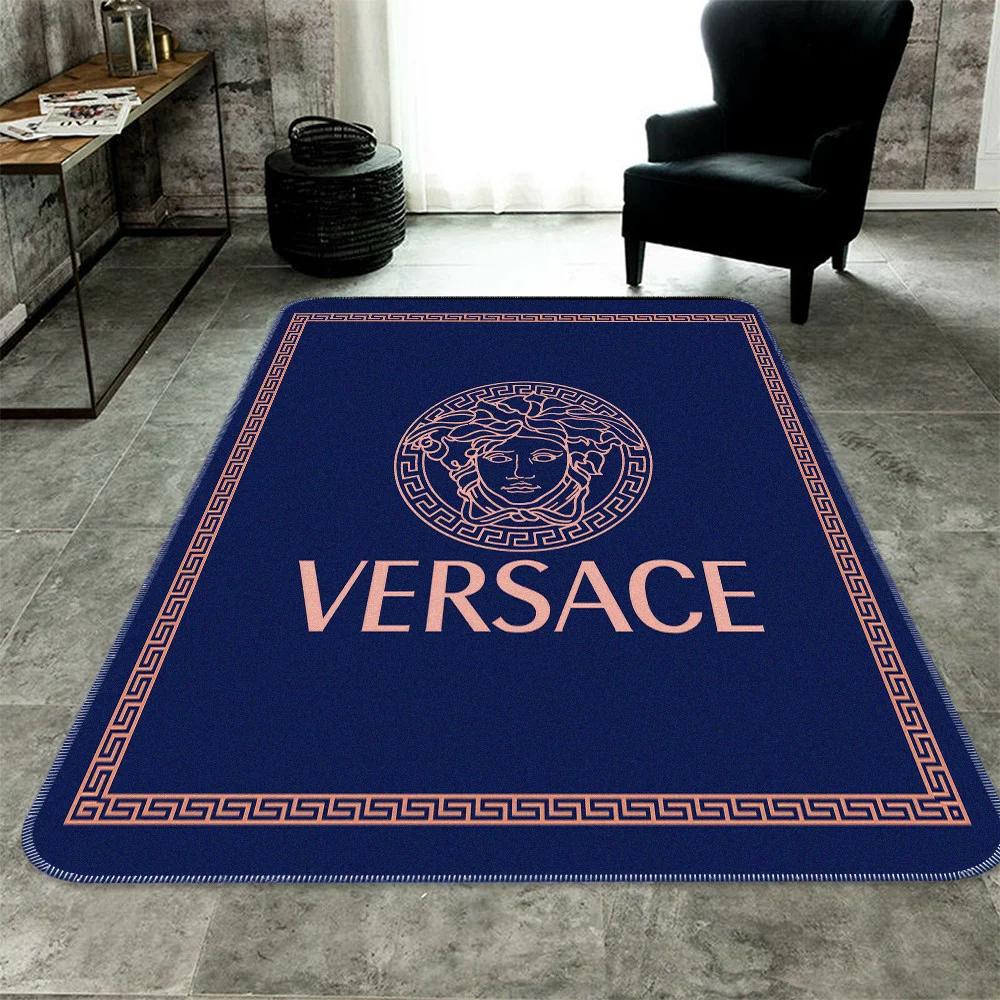 Versace blue logo type 607. Upgrade Your Living Room with Luxury Home Decor: Area Carpets, Floor Decor, Door Mats, and Hot Gift Items with style a High-End Fashion Brand Rectangle Rug