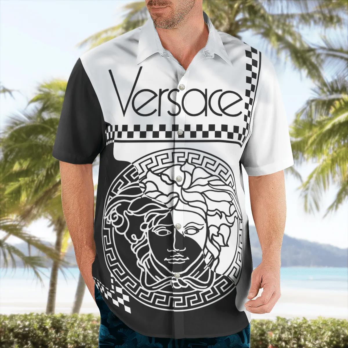 Versace medusa black white luxury brand premium fashion hawaii shirt for men 43 Hawaii Shirt