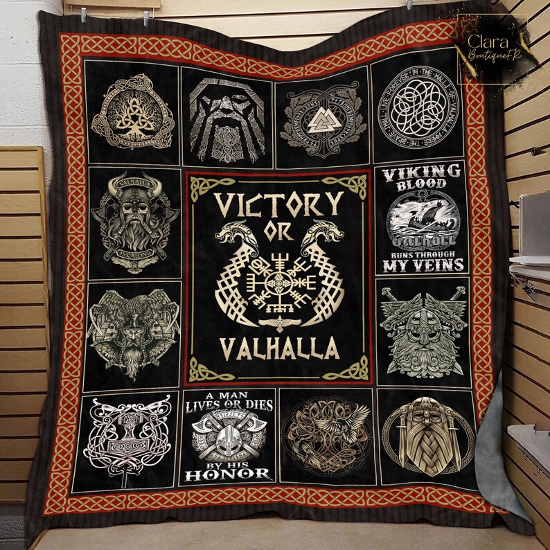 Victory or valhalla viking fleece blanket, mink sherpa blanket, viking blanket, valhalla blanket, norse viking quilt Quilt Blanket