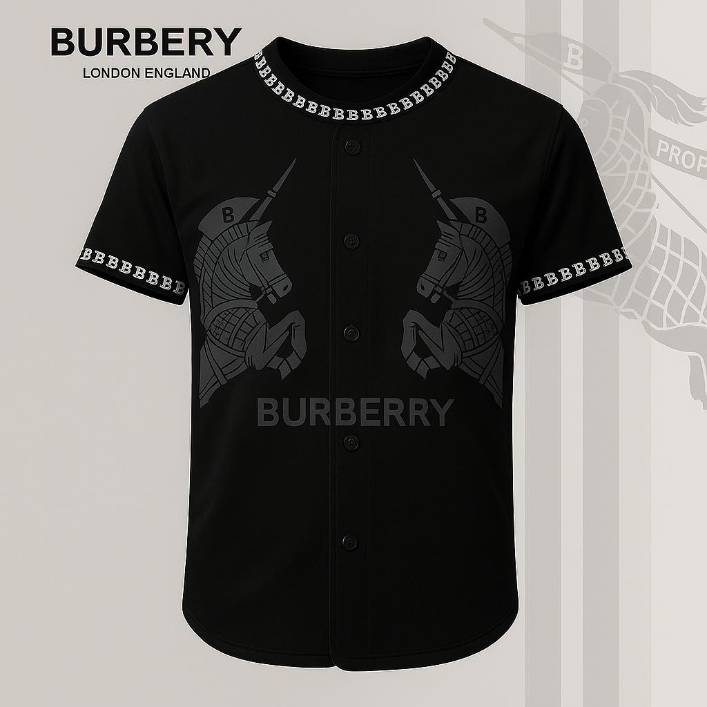 Burberry Black Baseball Jersey with Unicorn Iconography and Buttons