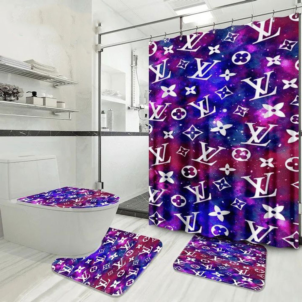 Louis vuitton lv galaxy bathroom set luxury shower curtain bath rug mat