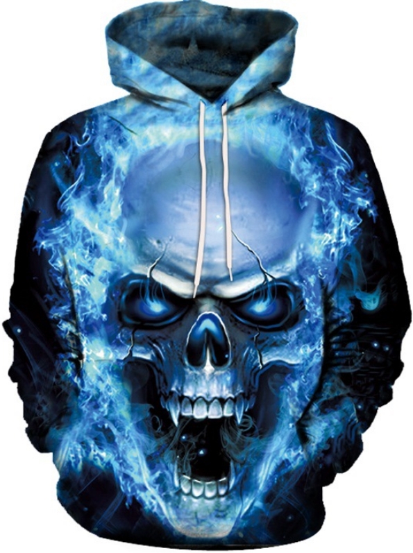 Blue fire skull 3d hoodie