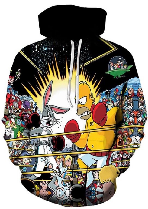 Bugs bunny vs homer simpsons 3d street wear hoodie