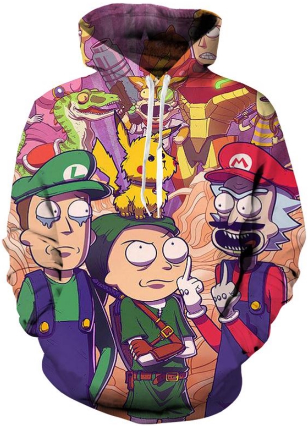Rick and morty mario pikachu 3d hoodie