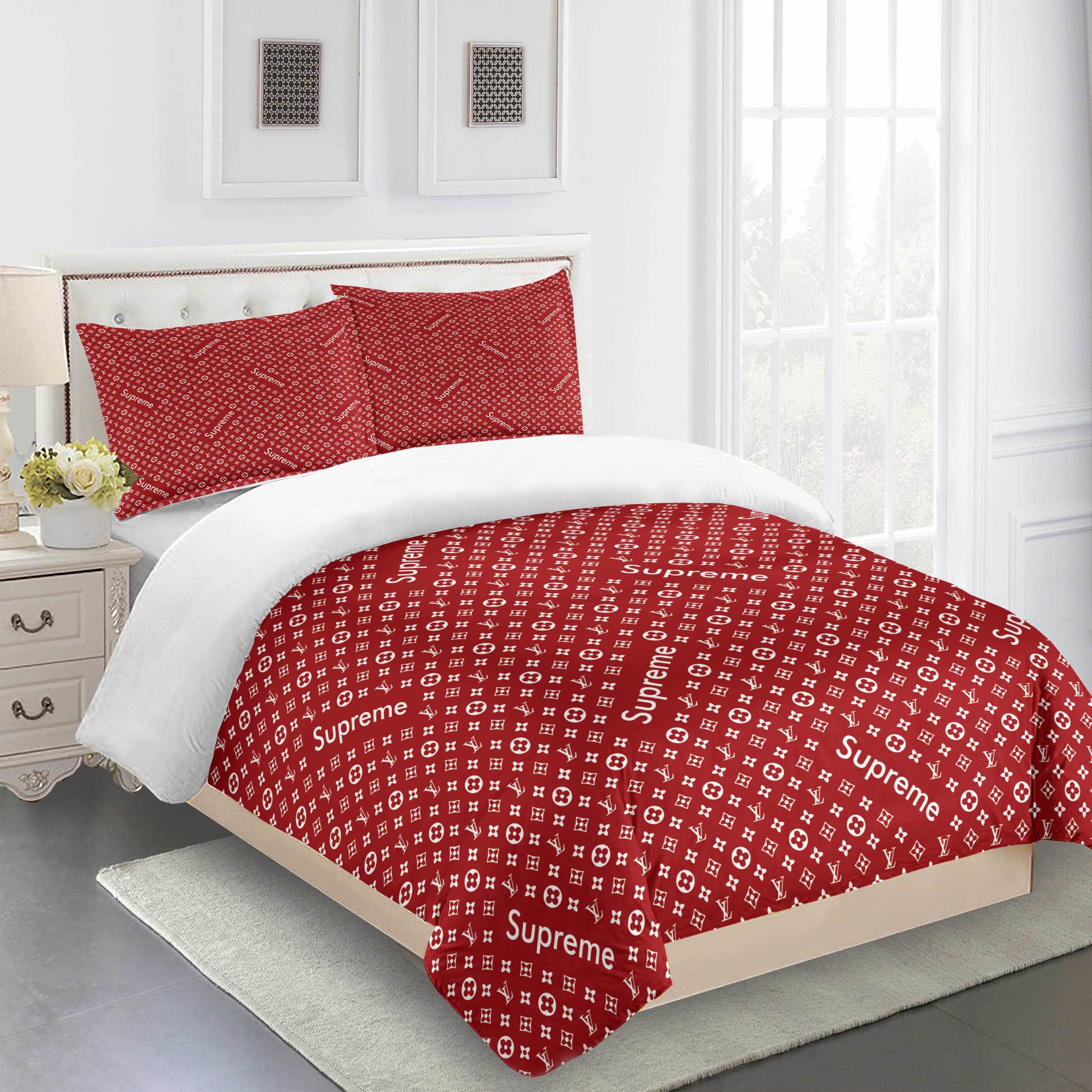 Comforter sets full set red supreme lv bedding sets