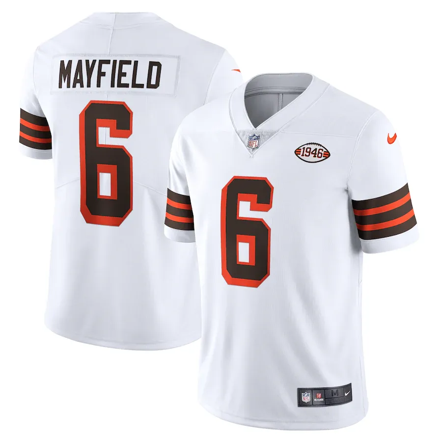 Men's cleveland browns baker mayfield nike white 1946 collection alternate vapor limited jersey