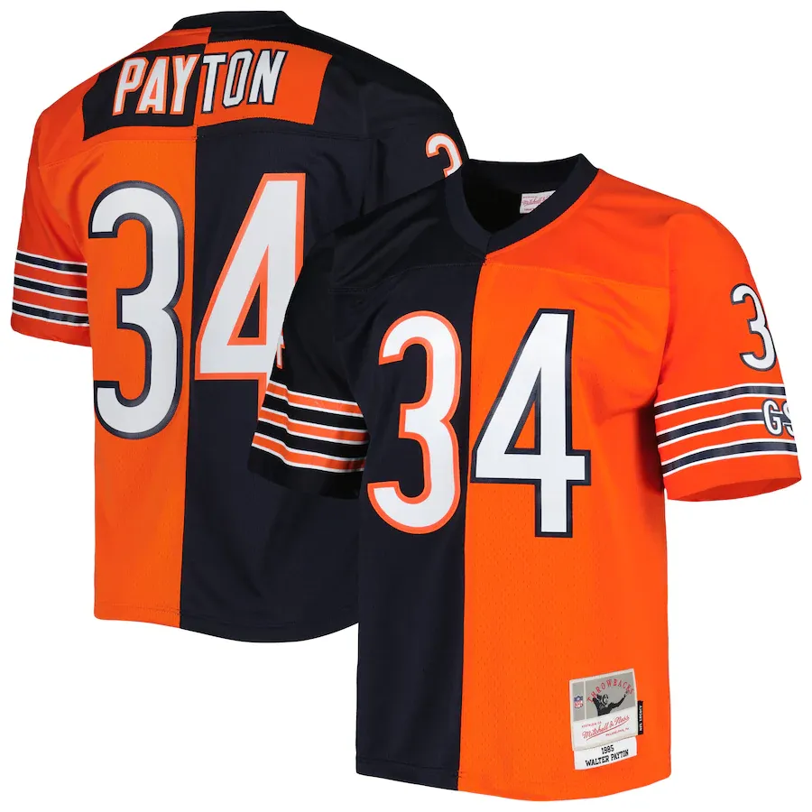 Men's chicago bears walter payton mitchell & ness navy/orange 1985 split legacy replica jersey