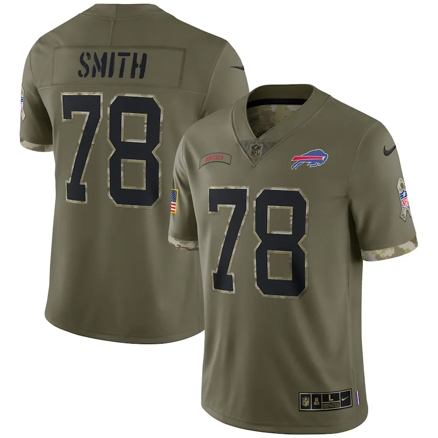 Men's buffalo bills bruce smith nike olive 2022 salute to service retired player limited jersey