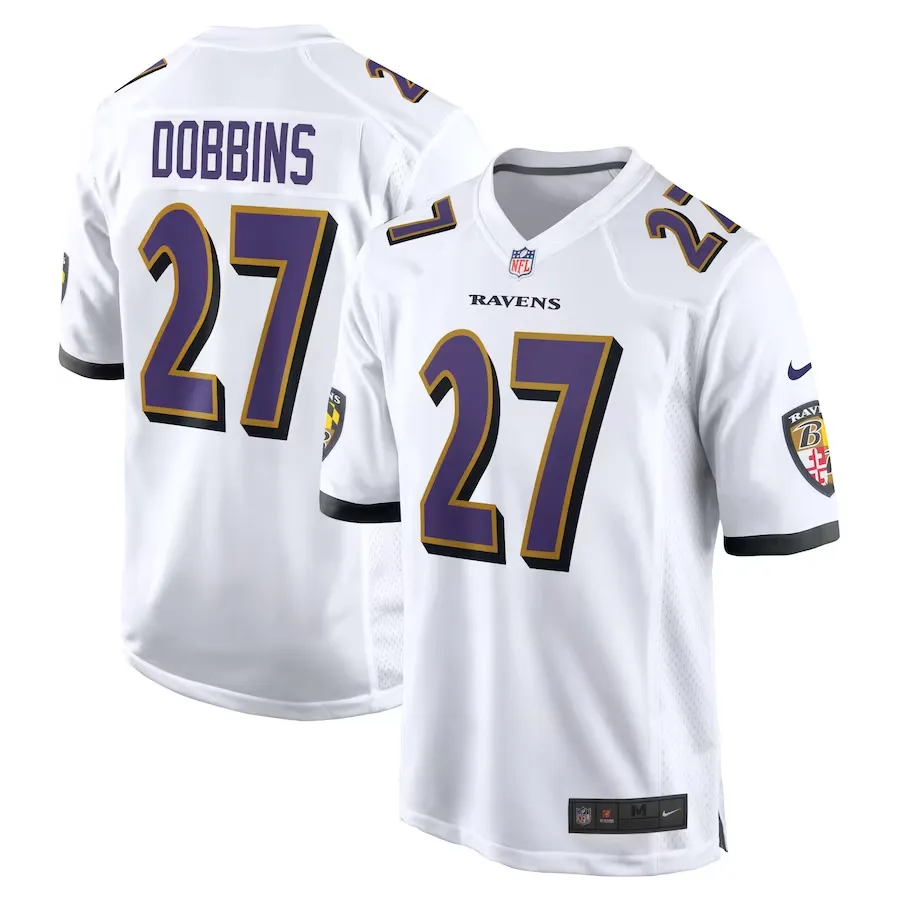 Men's baltimore ravens j.k. dobbins nike white game jersey