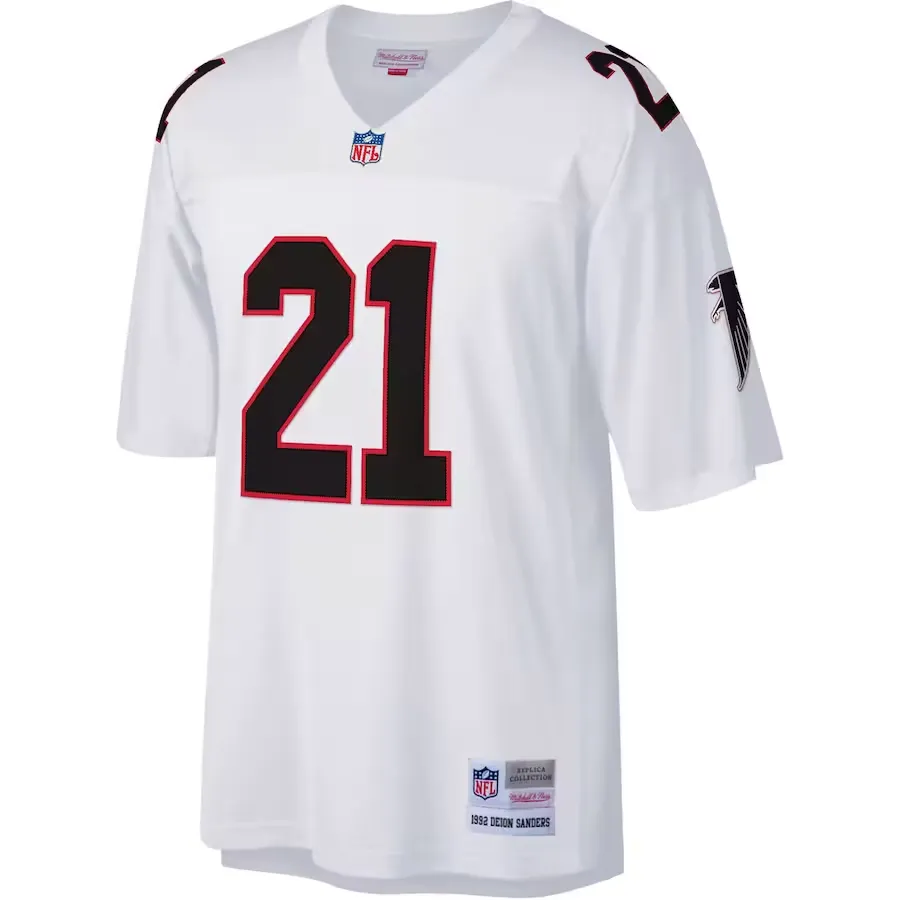 Men's atlanta falcons deion sanders mitchell & ness white big & tall 1992 retired player replica jersey