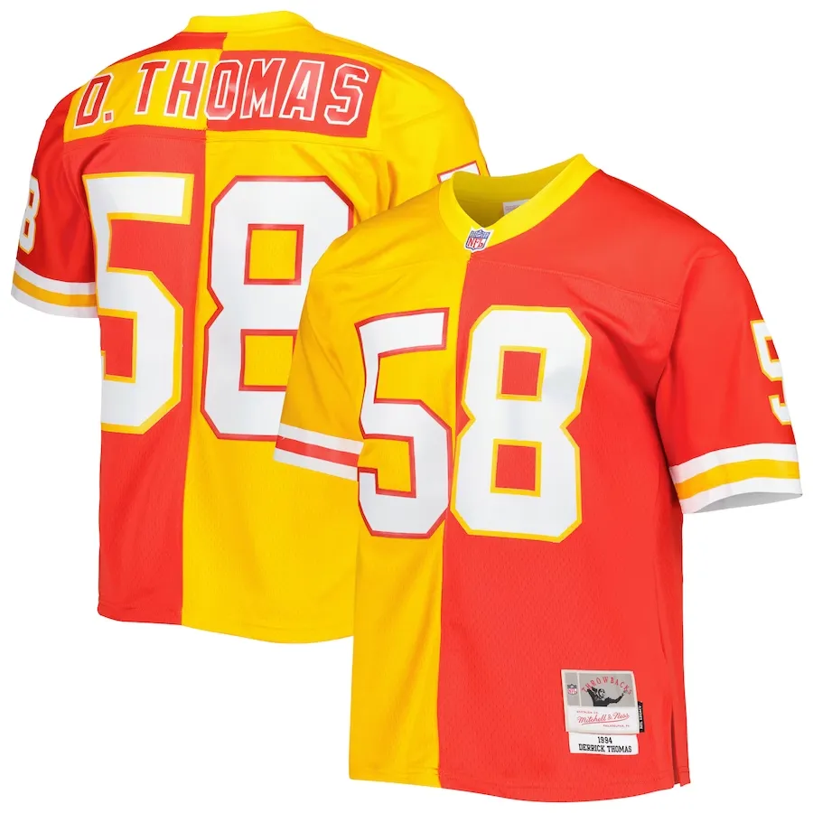 Men's kansas city chiefs derrick thomas mitchell & ness red/gold 1994 split legacy replica jersey