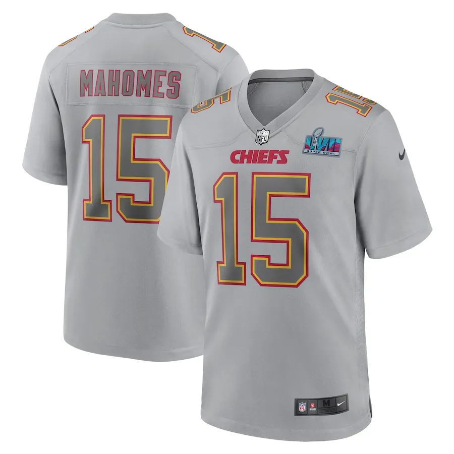 Men's kansas city chiefs patrick mahomes nike gray super bowl lvii patch atmosphere fashion game jersey