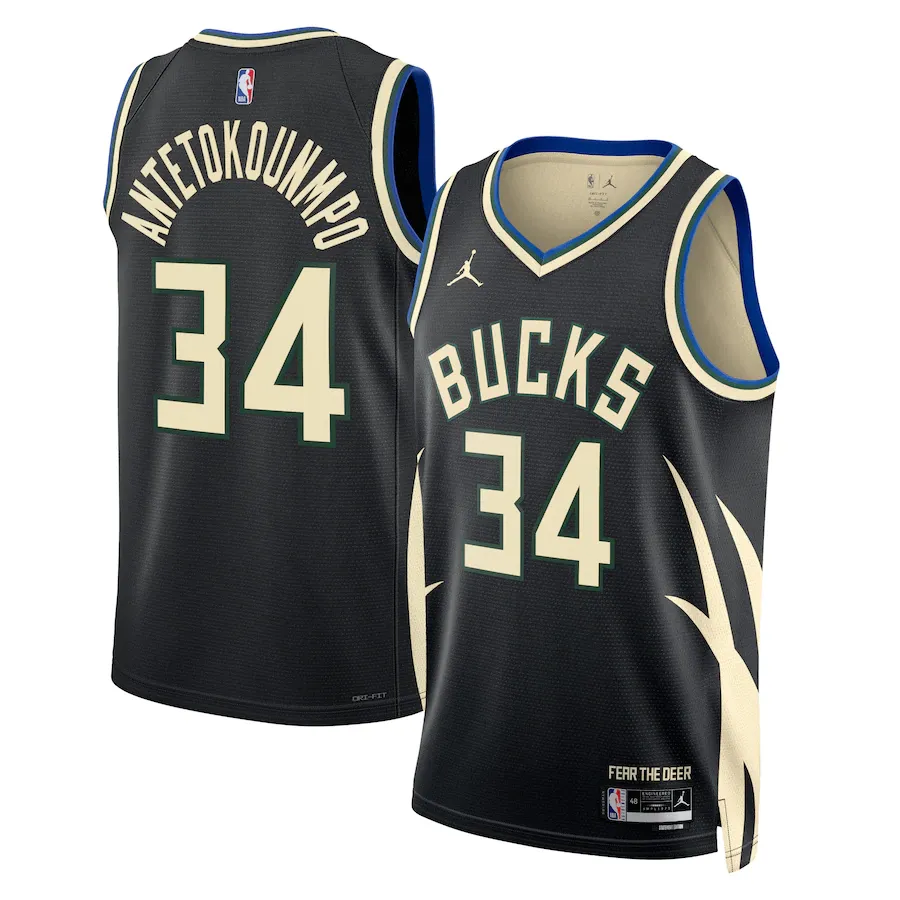 Milwaukee bucks jordan statement edition swingman jersey - black - giannis antetokounmpo - unisex