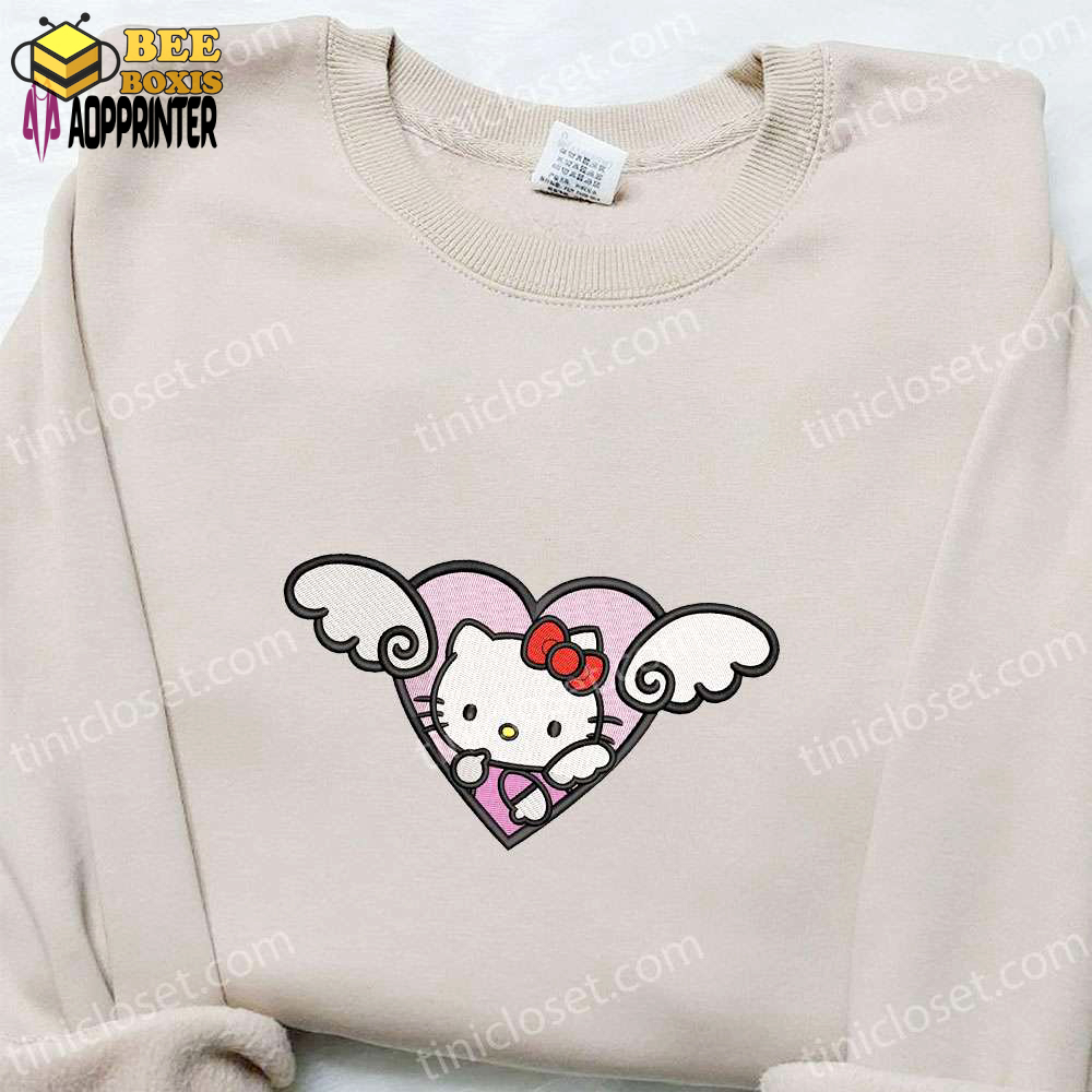 Adorable hello kitty angel heart valentine embroidered shirt: perfect gift for valentine s day