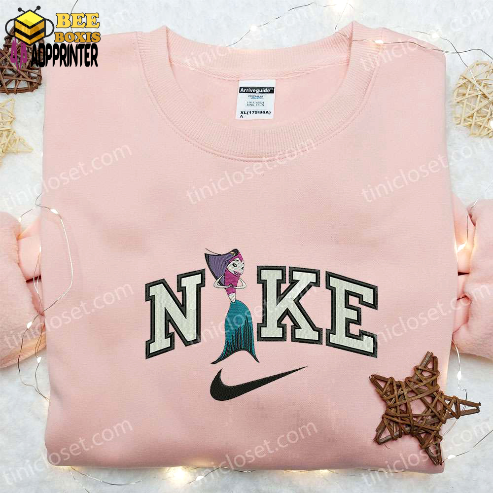 Angie x nike cartoon hoodie & shark tale embroidered shirt: unique nike inspired apparel