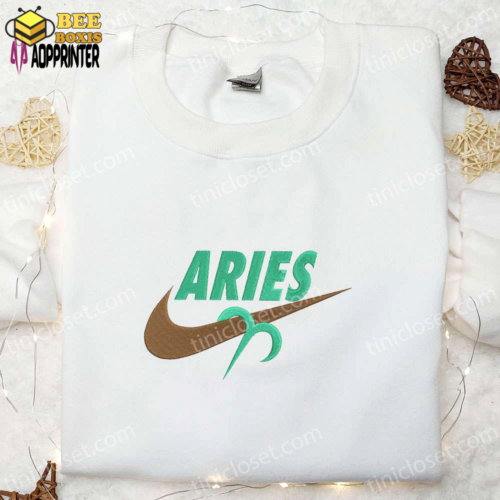 Aries zodiac x nike swoosh shirt & hoodie: perfect family gift ideas