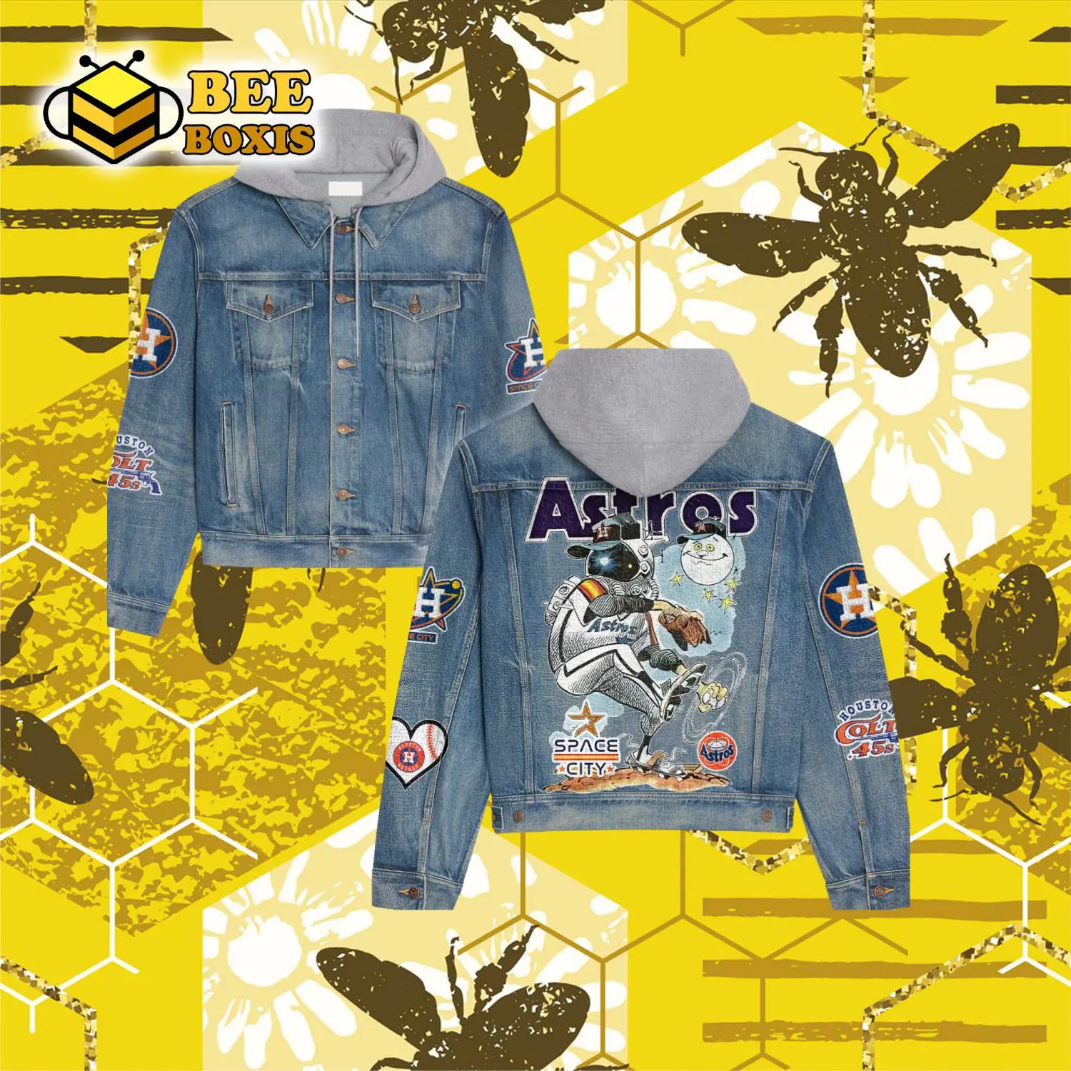 Astros apace city logo design hooded denim jacket.png