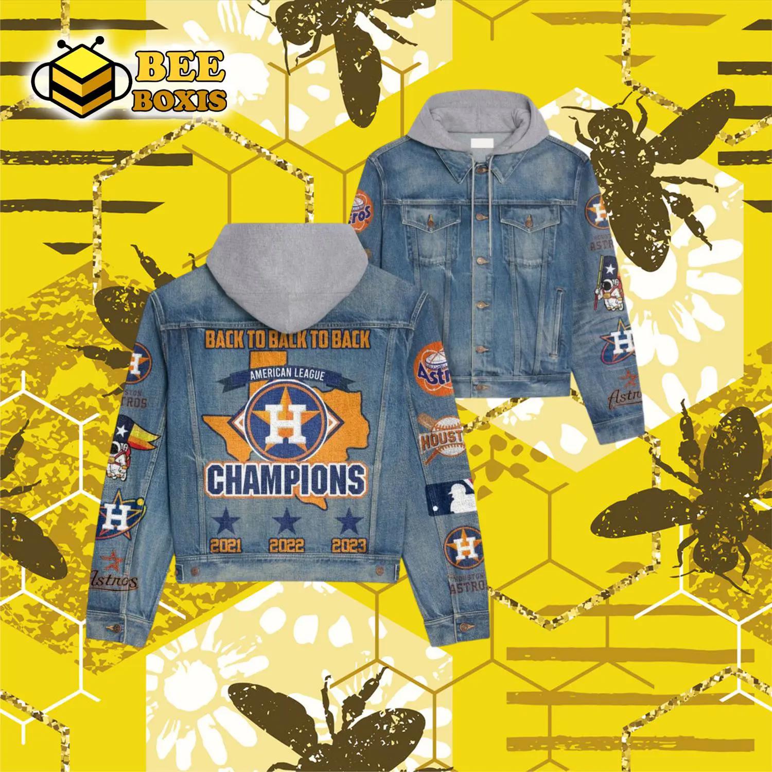 Back to back to back american league champions houston astros logo design hooded denim jacket.png
