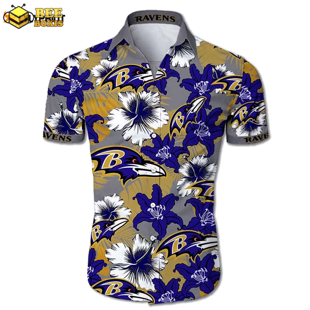 Baltimore ravens hawaiian shirt tropical flower short sleeve