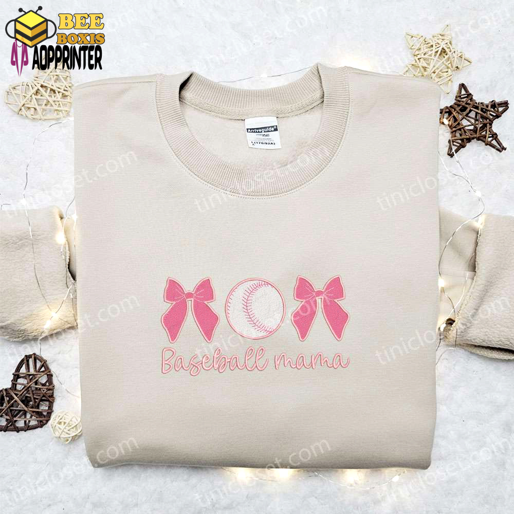 Baseball mama pink bows shirt & hoodie: best mother’s day gift idea sports embroidered apparel