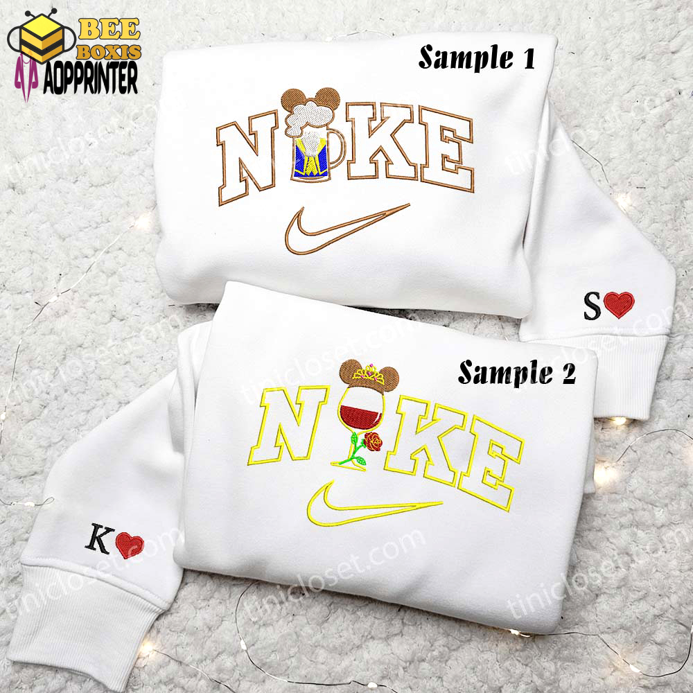 Belle and beast drinks couples shirts: embroidered apparel for disney lovers