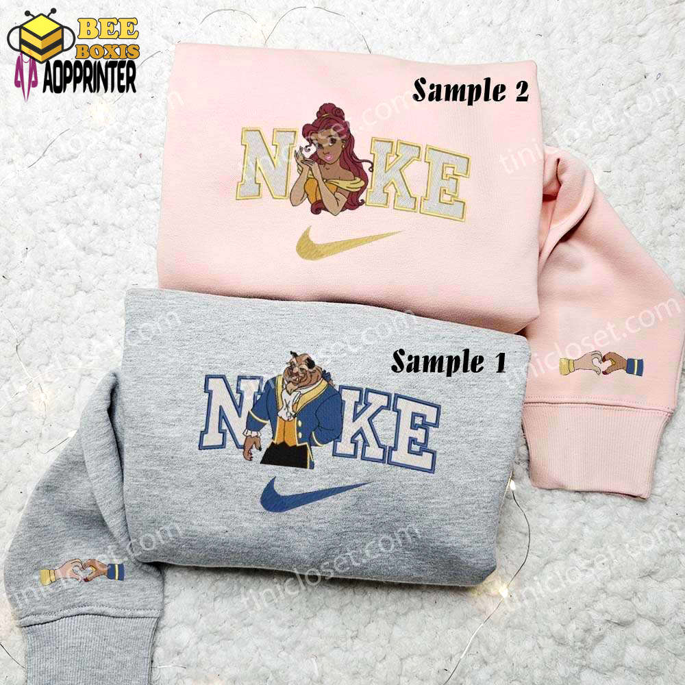 Belle & beast embroidered couples shirts: stylish & romantic matching tops