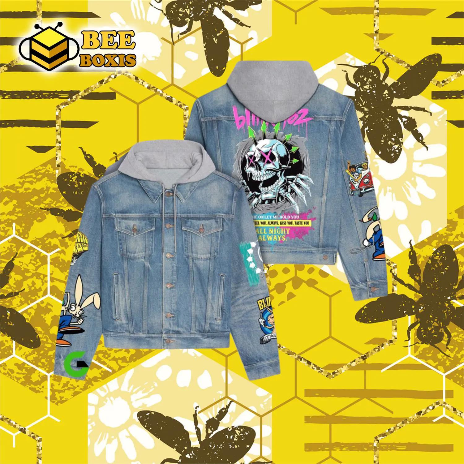 Blink 182 skull design hooded denim jacket.png