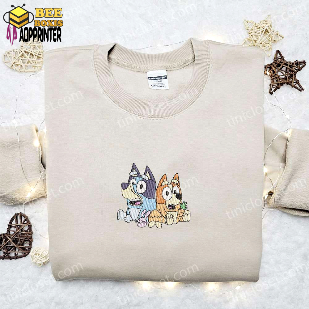Bluey and bingo easter embroidered shirt & cartoon hoodie: perfect thanksgiving day gift idea