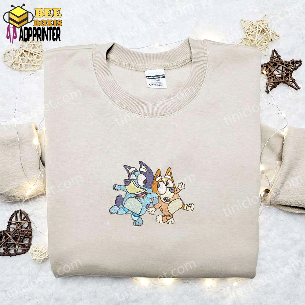 Bluey and bingo embroidered shirt & hoodie: best gift idea with bluey cartoon characters