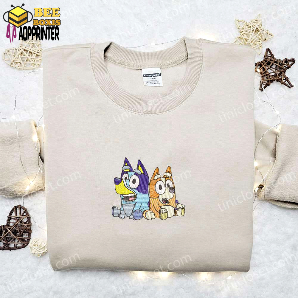 Bluey and bingo sisters embroidered shirt & hoodie – best family gift idea