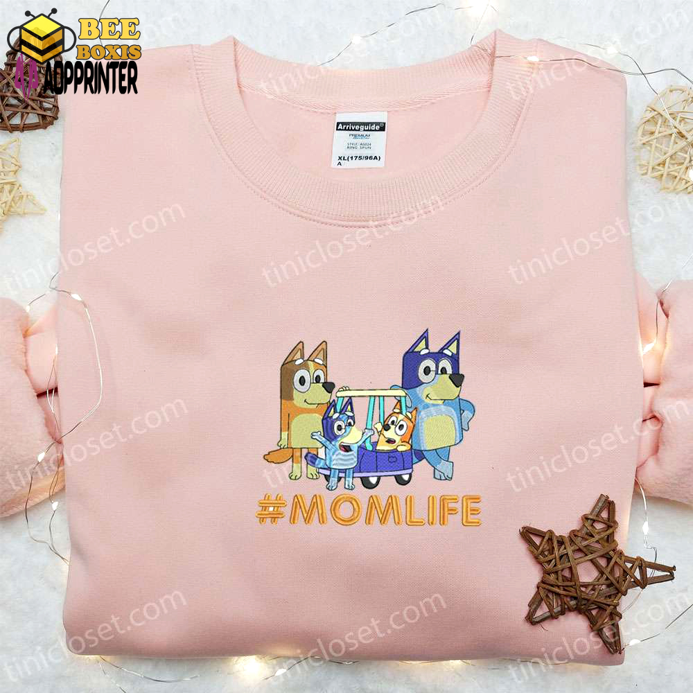Bluey family mom life embroidered shirt & cartoon hoodie: perfect mother’s day gift