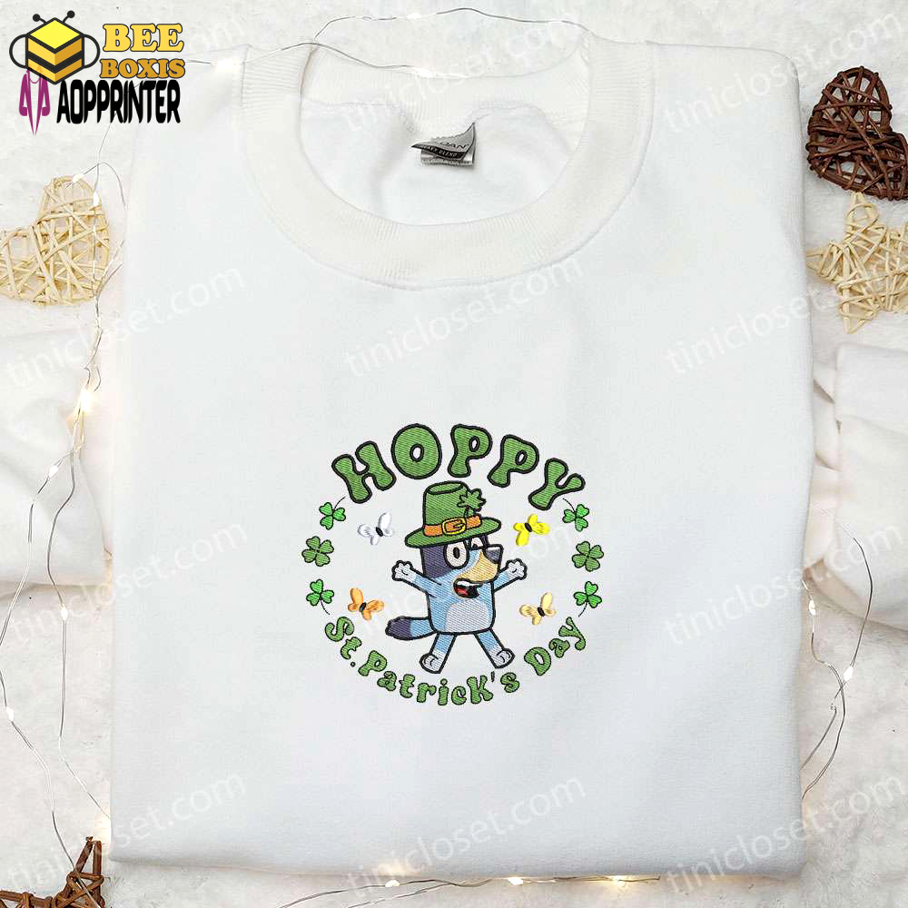Bluey hoppy st patrick s day embroidered shirt & hoodie: perfect holiday gift idea