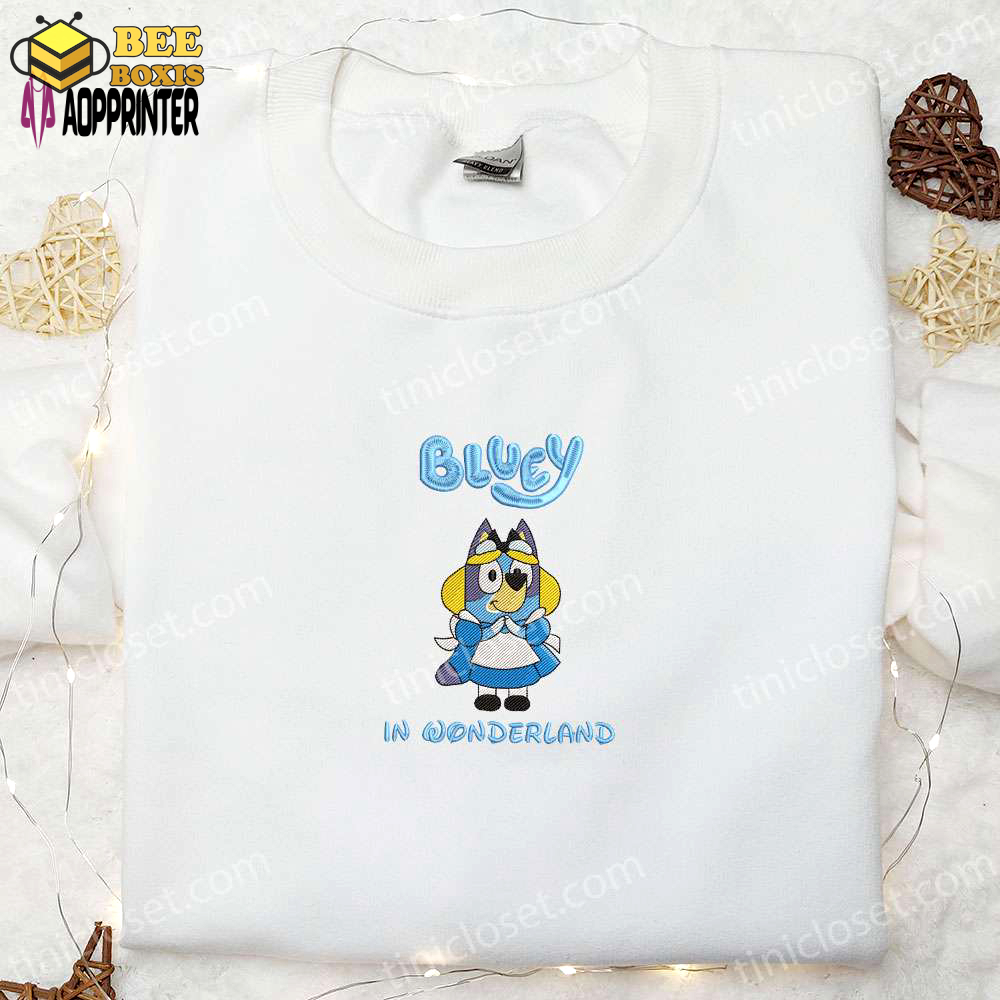 Bluey in wonderland shirt & cartoon hoodie: perfect gift idea with embroidered designs