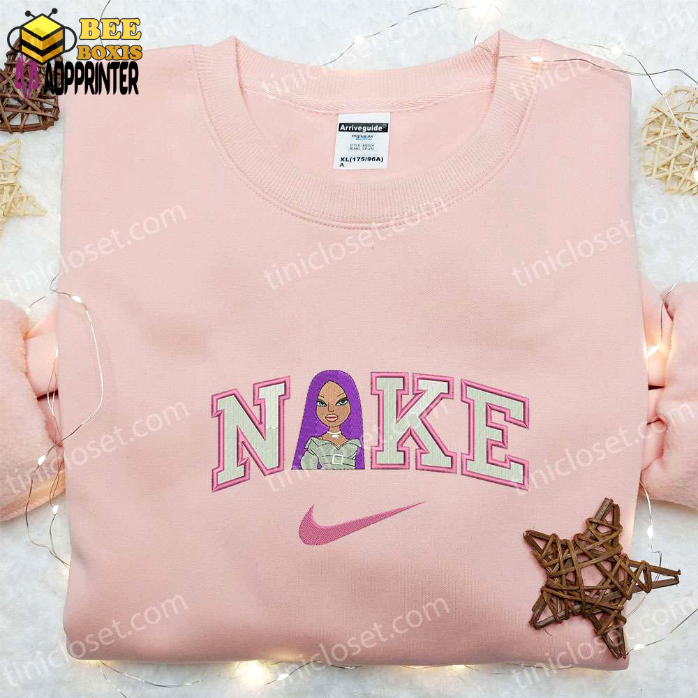 Bratz doll purple hair x nike embroidered sweatshirt: cartoon hoodie perfect family gifts
