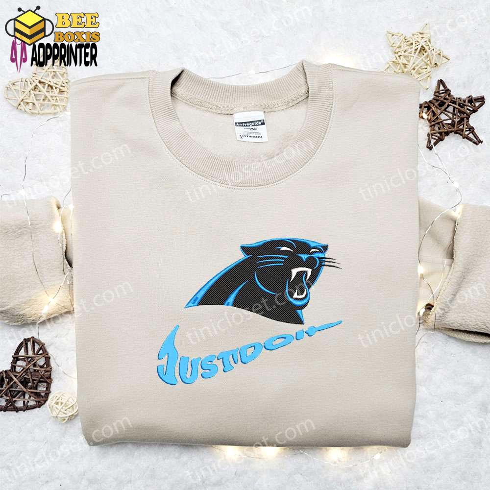 Carolina panthers nike swoosh embroidered shirt & hoodie: nfl sports gear best gift idea