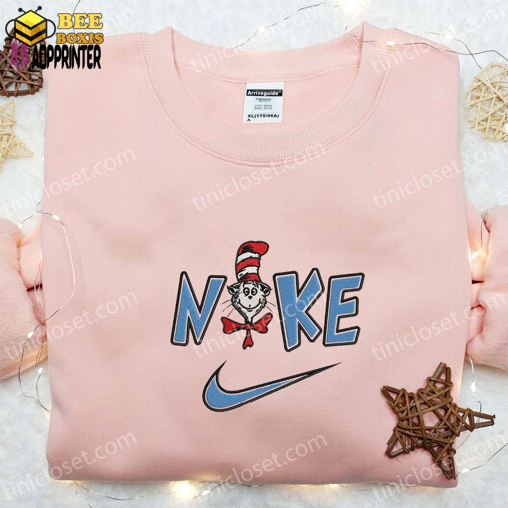 Cat in the hat x nike embroidered shirt & hoodie: dr seuss cartoon best gift idea