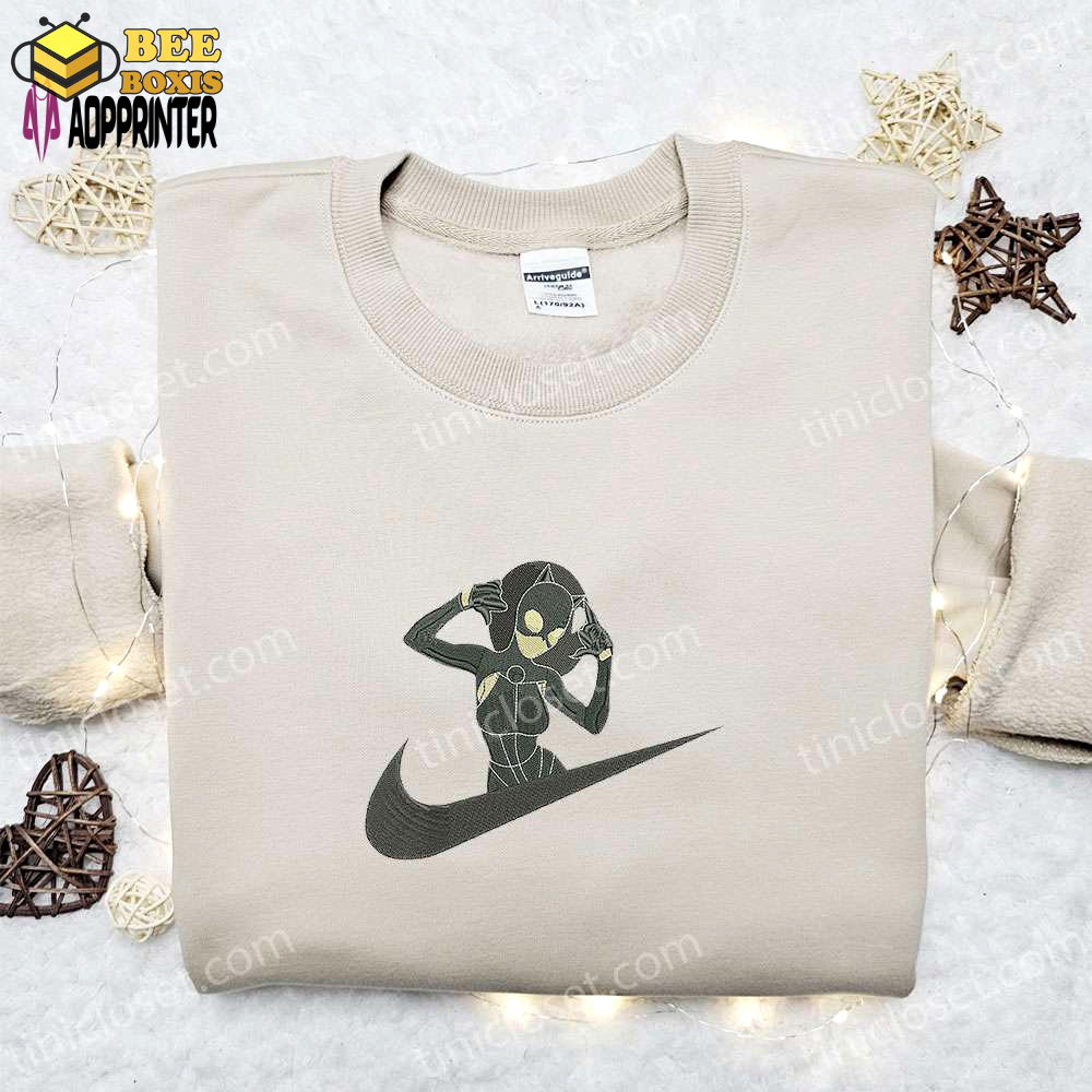 Catwoman x nike swoosh embroidered shirt & hoodie: superhero movie collection best gift ideas