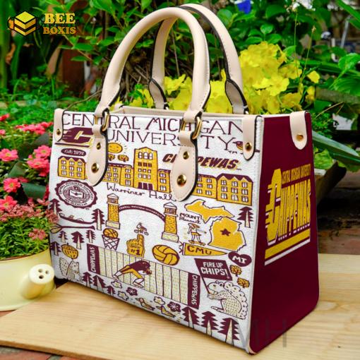 Central michigan chippewas leather handbag gift for women