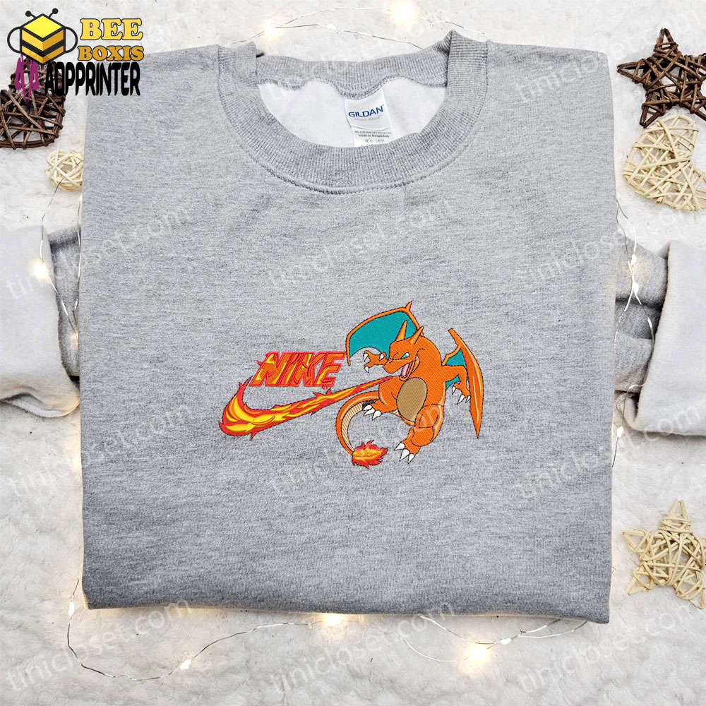 Charizard x nike anime embroidered hoodie & pokemon shirt – best family gift ideas