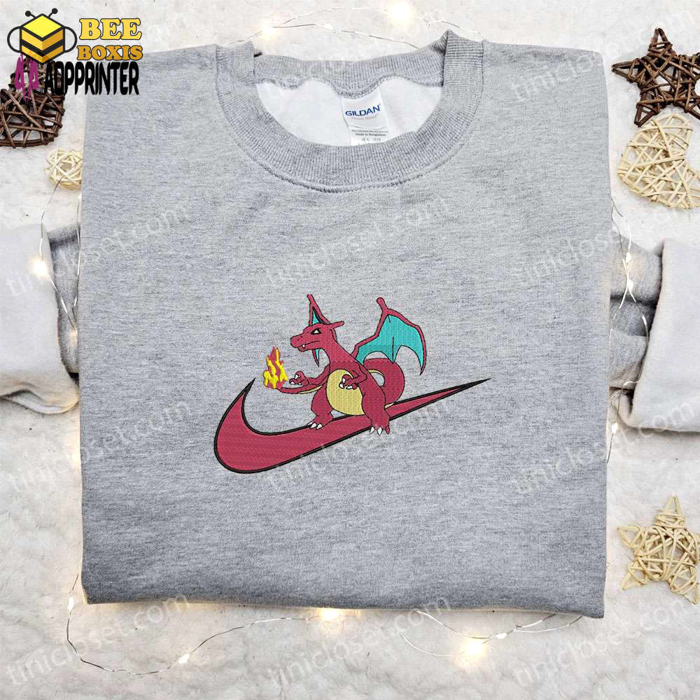 Charizard x nike anime sweatshirt pokemon & nike inspired embroidered shirt