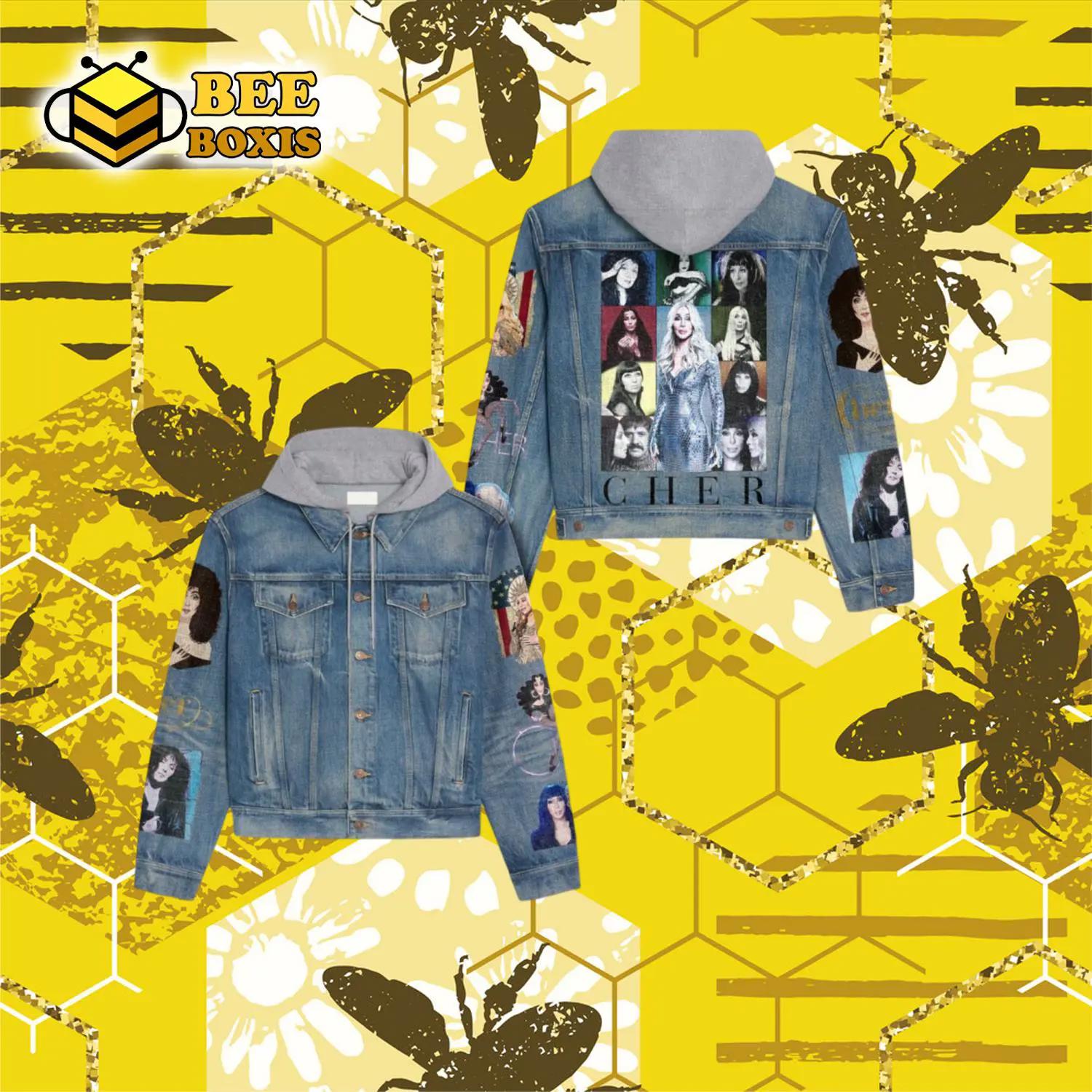 Cher girl portrait design hooded denim jacket.png