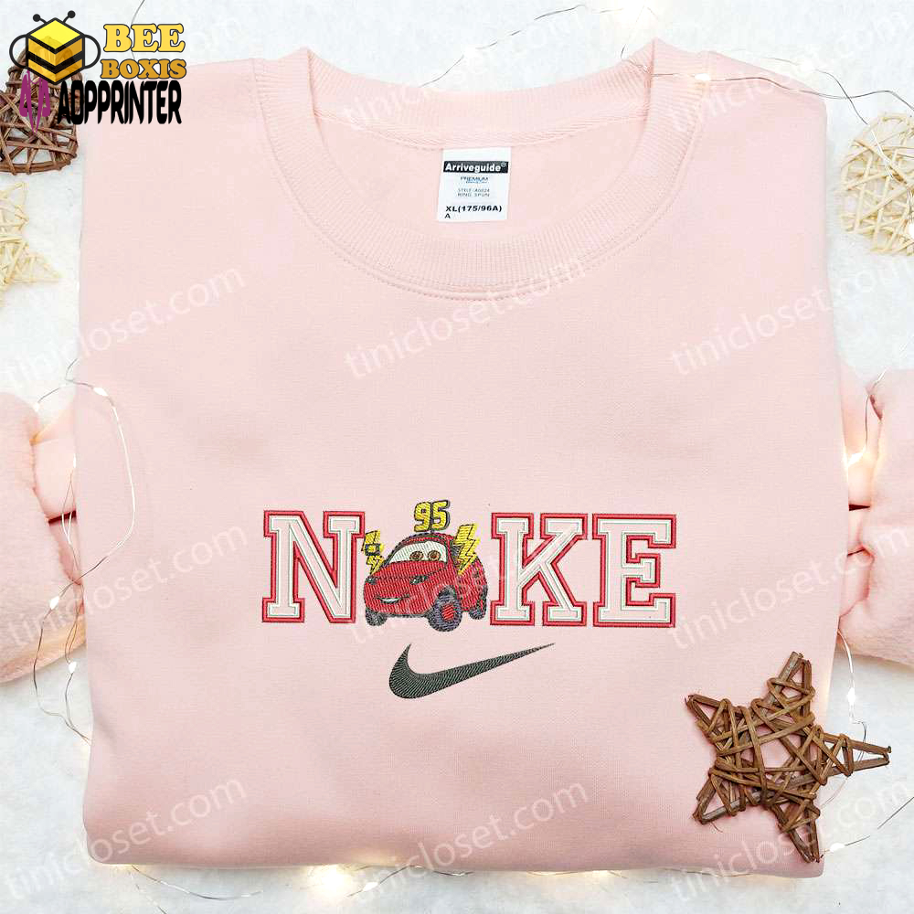 Chibi lightning mcqueen x nike embroidered shirt & disney cars hoodie – best gift idea
