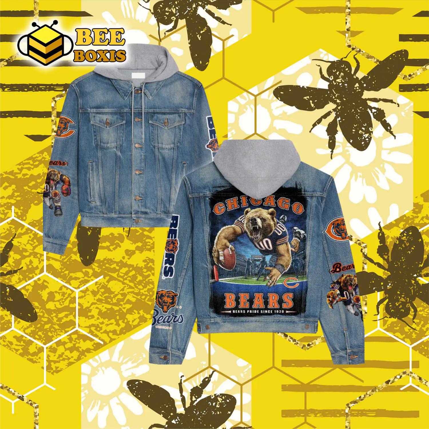 Chicago bears pride since 1920 mascot design hooded denim jacket.png