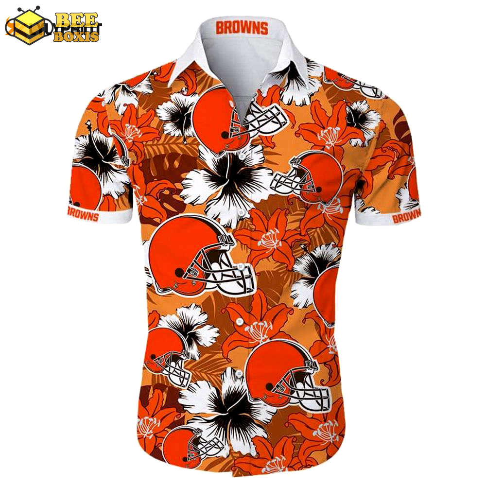 Cleveland browns hawaiian shirt tropical flower short sleeve