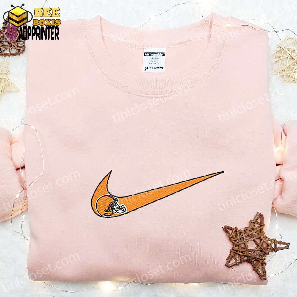 Cleveland browns helmet x nike swoosh embroidered shirt & hoodie – nfl sports apparel