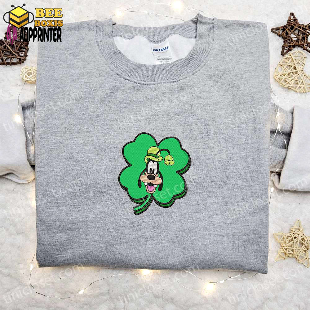 Clover goofy face embroidered shirt & disney characters hoodie: perfect saint patrick’s day gift ideas