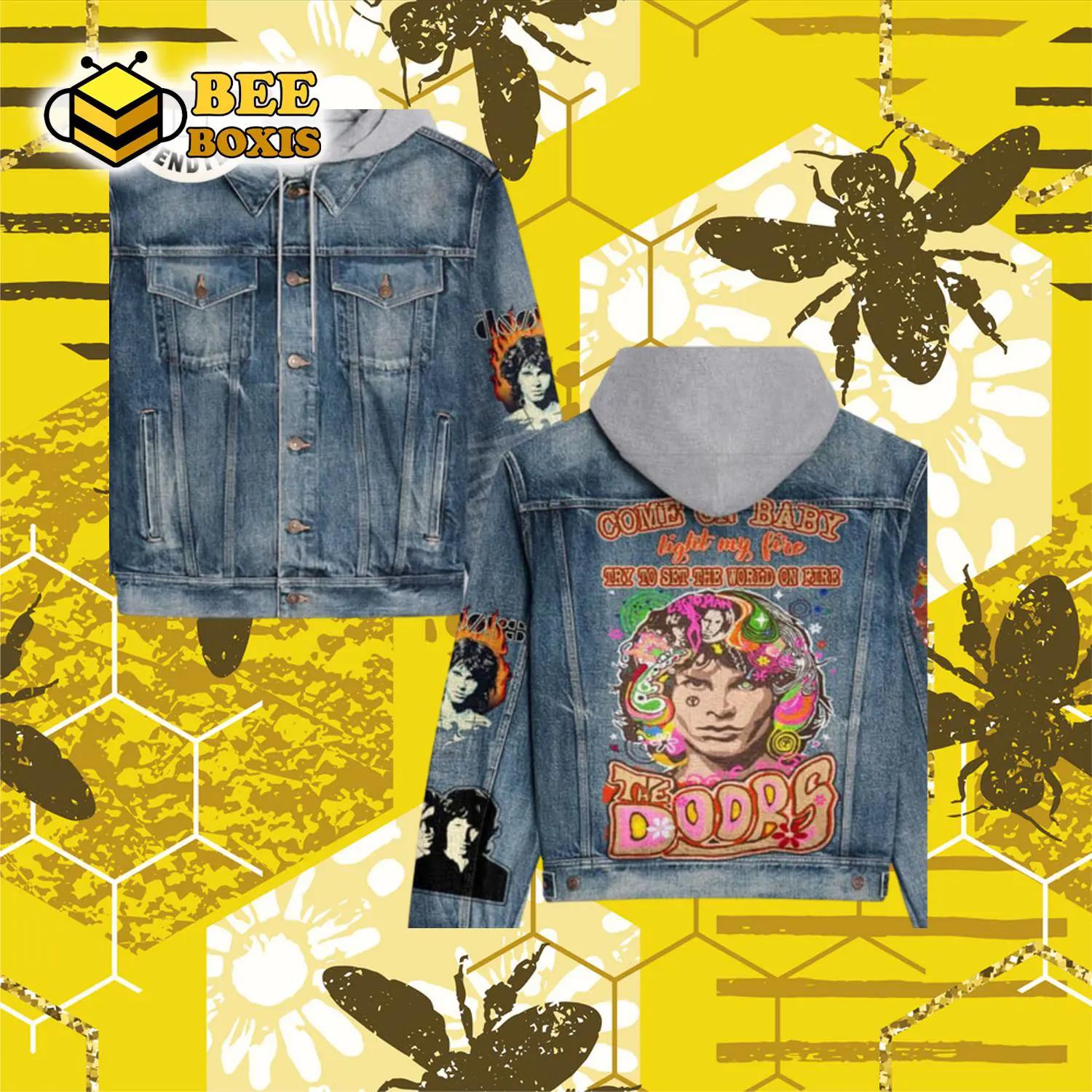 Come on babby light my fire try to set the world on fire the doors hooded denim jacket.png